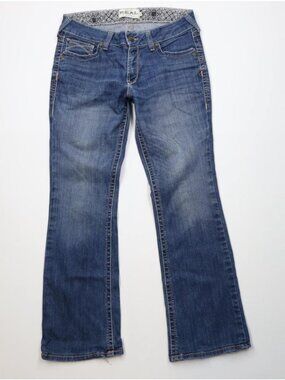 Ariat REAL Womens 32 R Faded Thick Stitch Stretch Flared Wide Leg Denim Jeans